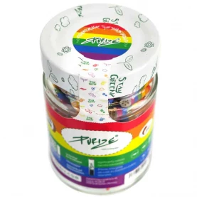 Cigaretové Filtre s aktívnym uhlím Purize Extra Slim Rainbow 100 ks - sklenená nádobka s filtrami - pohľad zvrchu