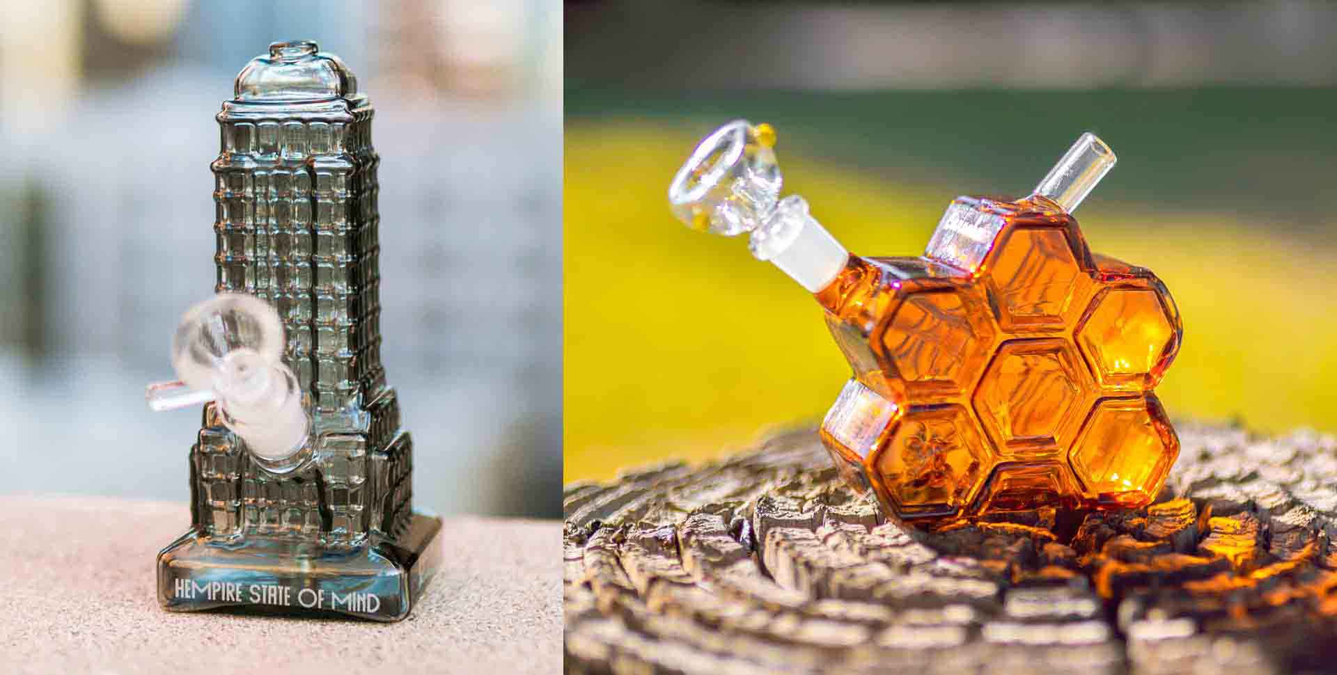 Malé sklenené bongá: Empire state building a medový plást